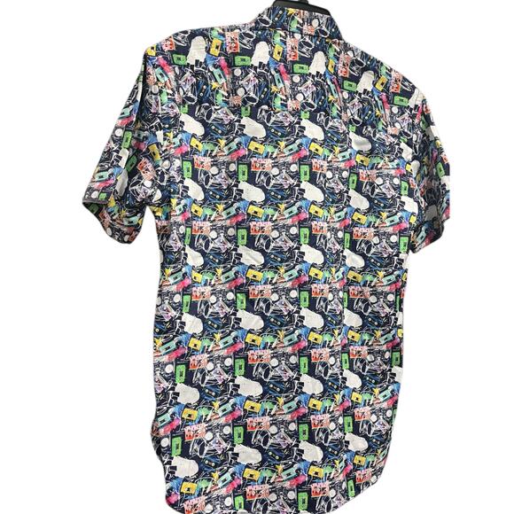 LUCHIANO VISCONTI BLACK Colorful Cassette Short Sleeve Shirt | Mens S Multi NWT - Picture 4 of 9